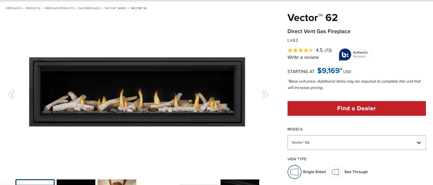 Napoleon Vector 62” Direct Vent Gas Fireplace