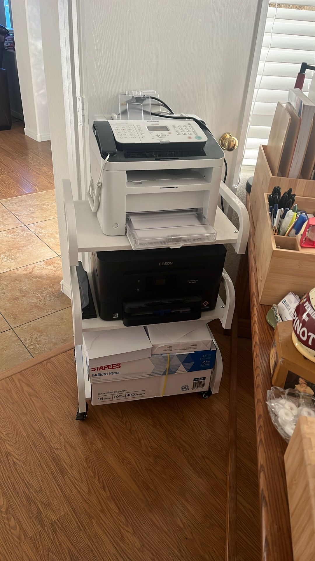 Portable Copy Fax Scan Center On Rack With Wheels And Full Box Of Paper /2 / Machines Canon And Epsom Color