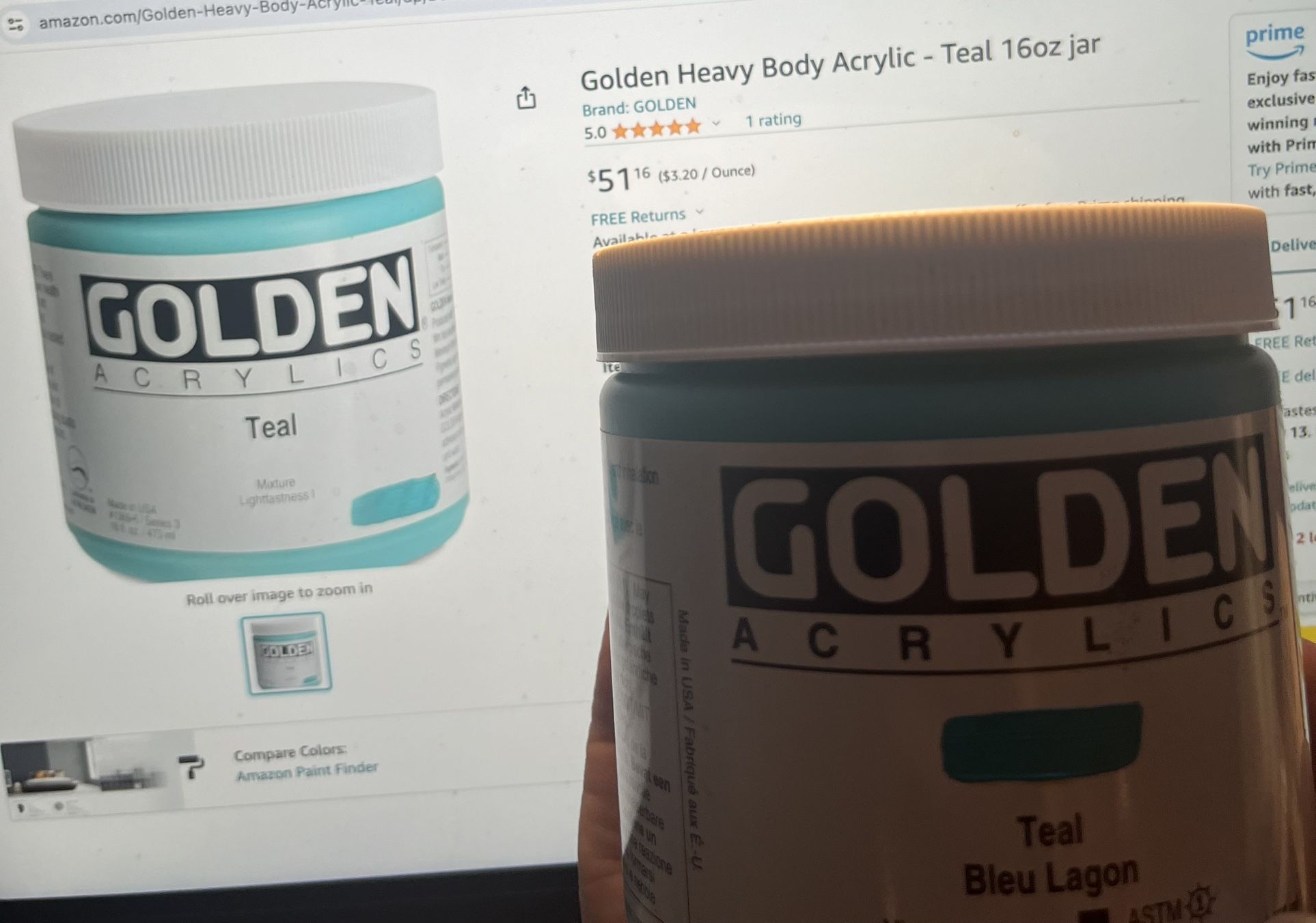 Unopened Acrylic Golden Paint Teal