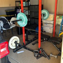 Deadlift Cage + Plates and Olympic Bar, Bench 