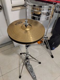 Drum hi hat cymbals and stand