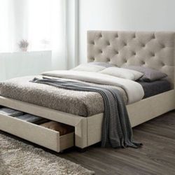 Brand New Beige Underbed Storage Queen Size Bed Frame