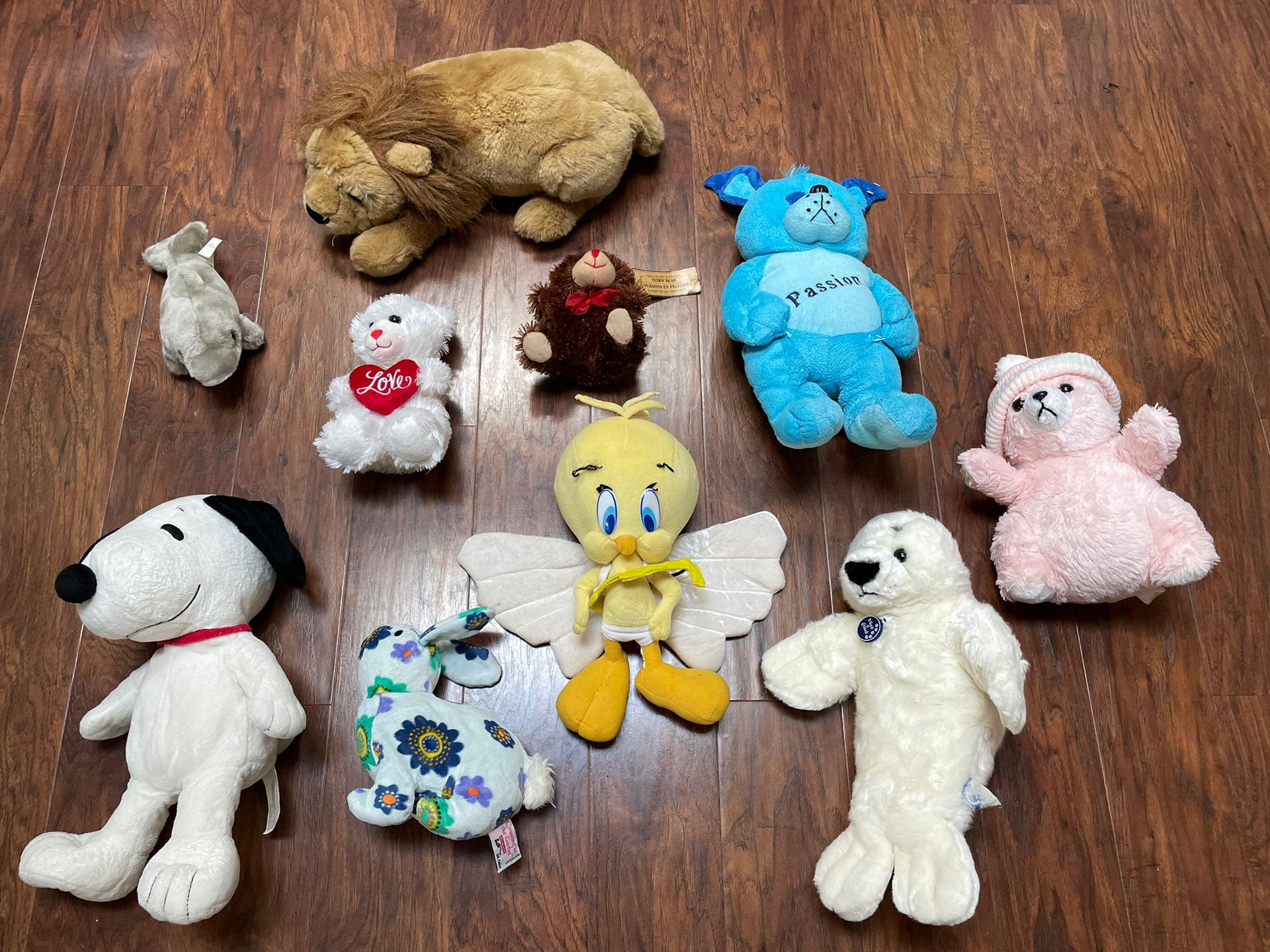 Set Of 10 Plush Toys Stuffed Animals Teddy Bear Snoopy Bunny Tweety Dolphin Lion