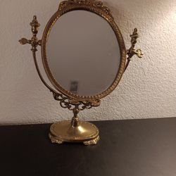 STUNNING Art Noveau Ornate Brass 14" Swinging Pedestal Vanity 10" Mirror.

