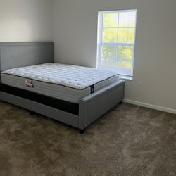 Queen Size Mattress Along With Box Spring And Bed Frame