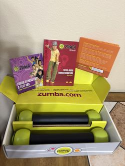 Original Zumba Fitness 4 DVD Set Join The Party Toning Weights Sticks Open Box