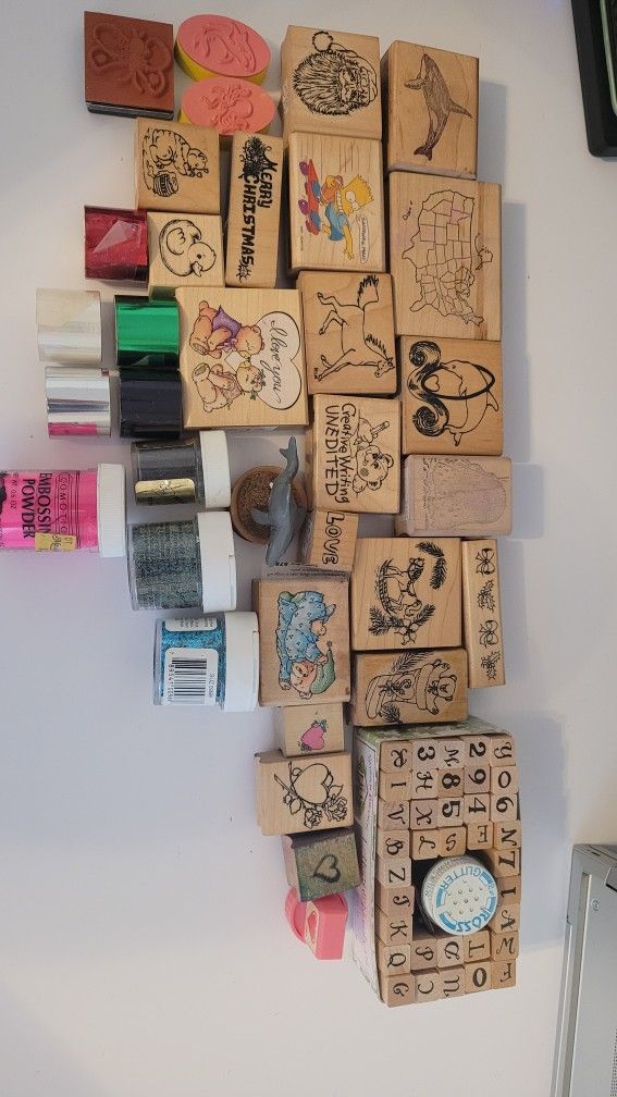 Lot Of Rubber Stampers & Empossing Powder