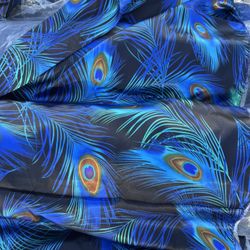 Dead stock Peacock Feather poly charmeuse Fabric almost 4 yards X 5’