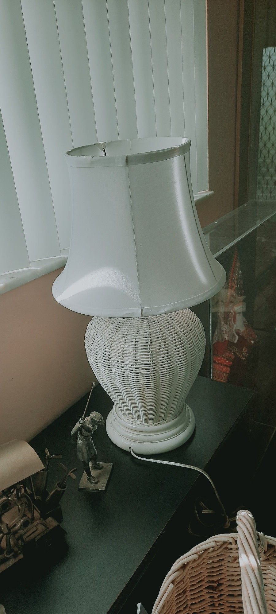 WHITE Wicker-LAMP-Basket- MAGAZINE HOLDERasket