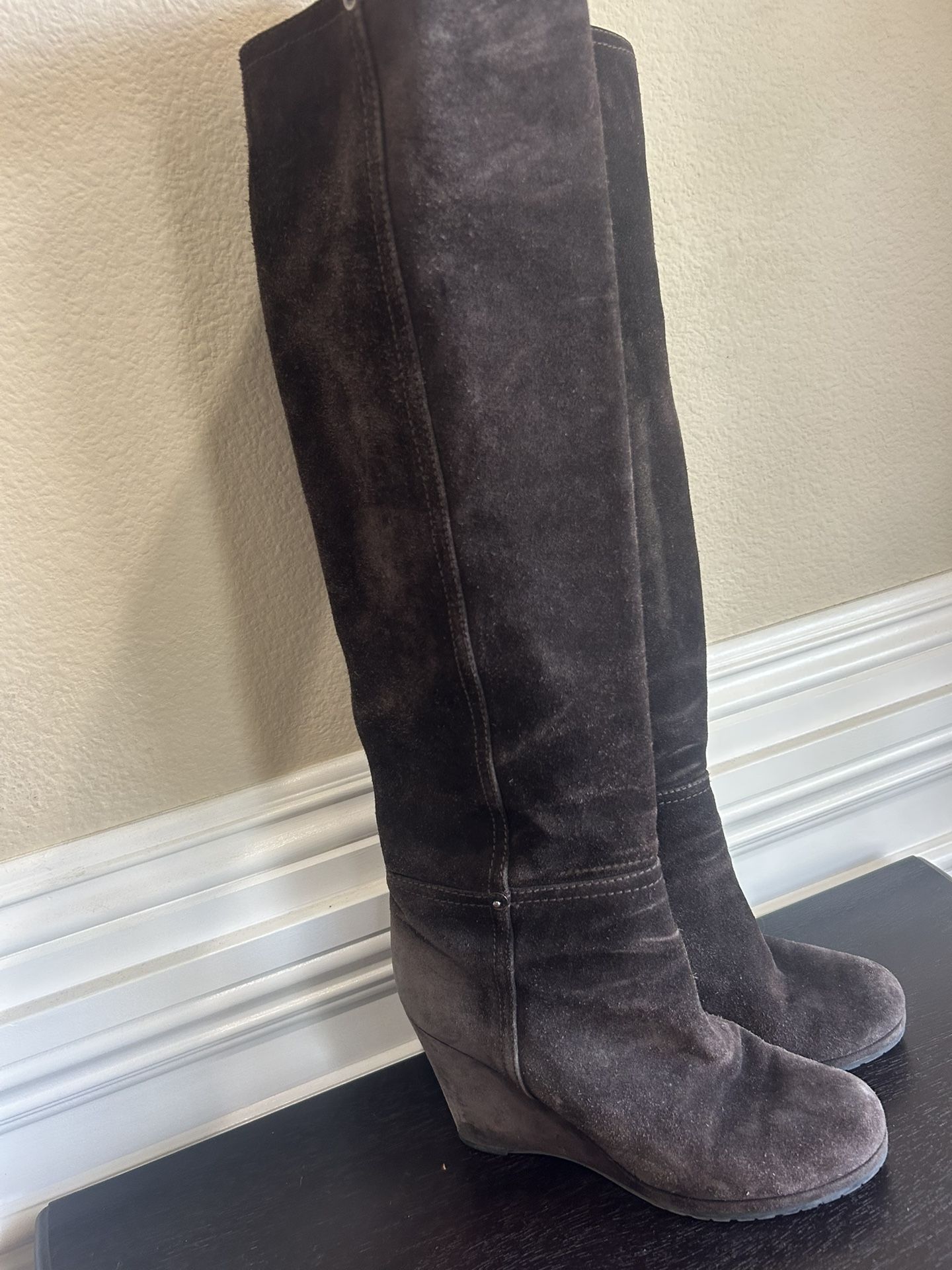 Authentic Prada, Knee-High Suede Boot Wedge