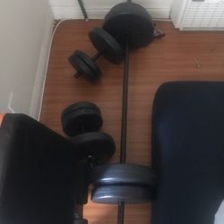 105 lbs Duracast Weight Set + barbell + dumbbell