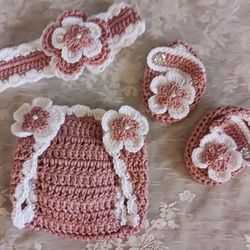 Crochet Baby Girl Headband Diaper Cover Outfit Photo Prop