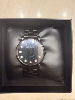 Marc by Marc Jacobs Black Metal Analog Wristwatch with Colored Gemstone Markers