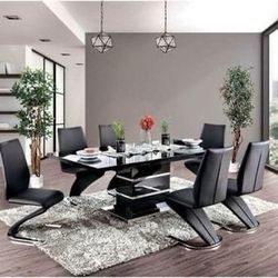 Brand New Contemporary High Gloss Black/Chrome 7PC Dining set