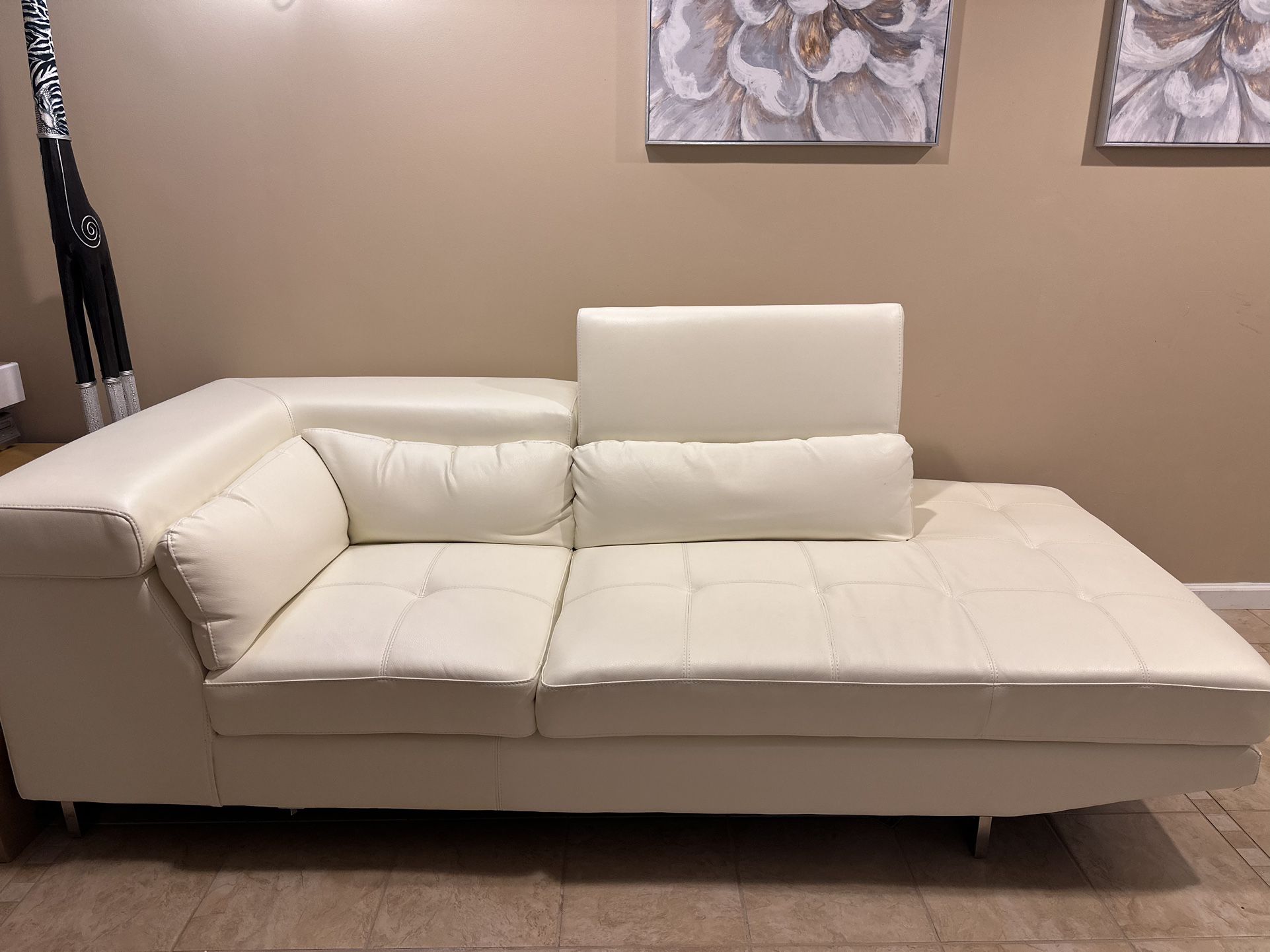 Couch, American Furniture , White Leather , 2 Pieces 