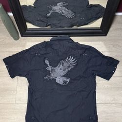 Y2K 2000s Knockout Embroidered Eagle Tactical Button Up Short Sleeve Shirt