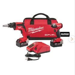 Milwaukee 1 Impact Gun 1 Drill 2 Charhers