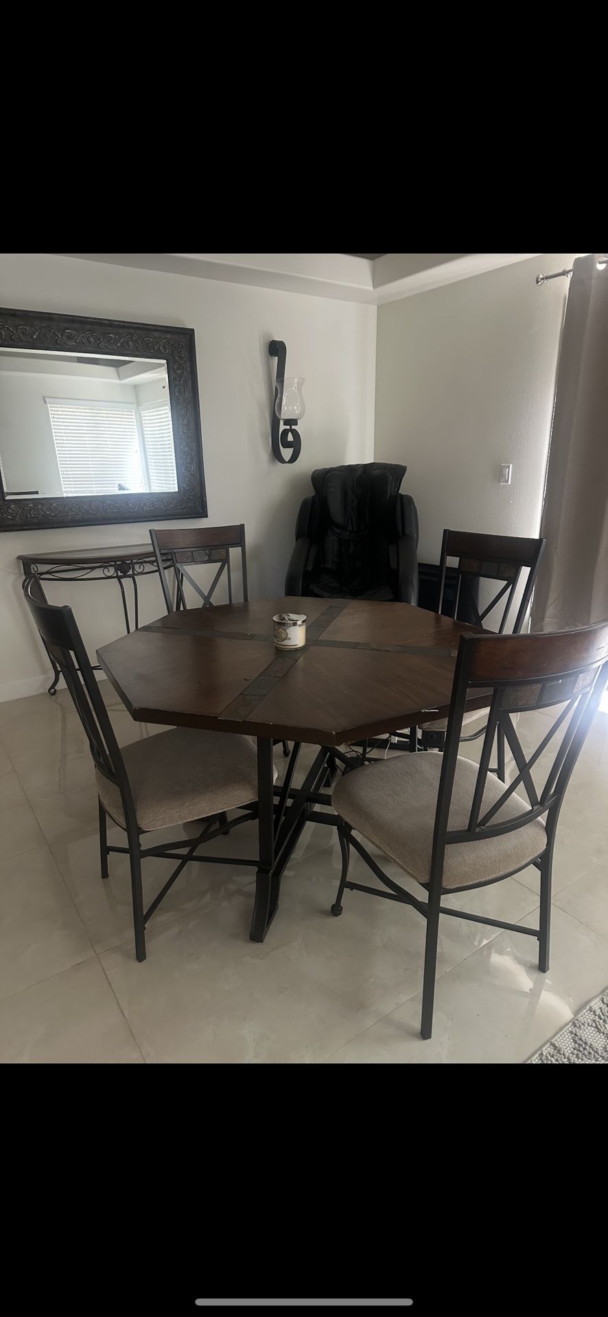 Wood Table & 4 Cushion Chairs