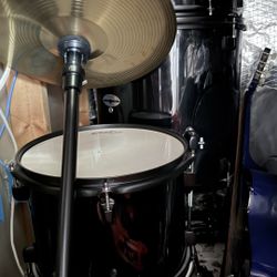 Ashthorpe 5-Piece Complete Full Size Adult Drum Set with Remo Batter Heads - Blackn