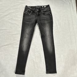 Miss Me Skinny Black Denim Jeans Medium Wash Sequin Embroidered 5-Pocket