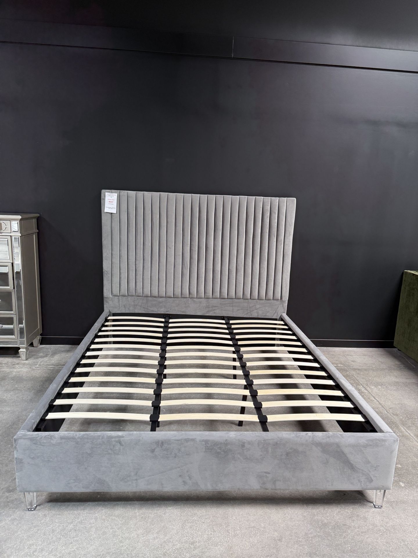 Grey Velvet California King Bedframe