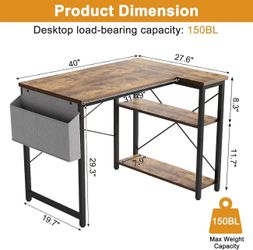 🥨L-Shaped Computer Desk with Reversible Shelves, 40 Inch Small Corner Desk with Storage Bag, Gaming Desk Computer Table Study Writing Desk for Home O