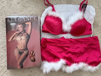 2 Sexy Lingerie/ Intimate Sets- One Size- Elegance 4 Pc Pearl Chain Look Set and Deep Pink Native Intimates Set- 36B & Med Bottom