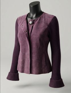 VTG 90s Y2K A.M.I. Plum Purple Suede Leather Knit Bell Sleeve Jacket SZ XL Boho