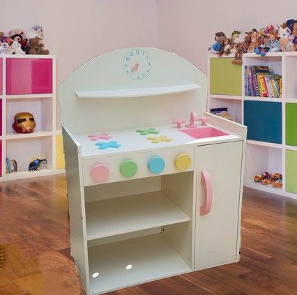 KIDS WOOD KITCHEN PLAYSET W 34 PC DISHES/ FOOD