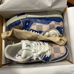 Louis Vuitton LV Trainer Sneakers Blue Pink Damier Size 11 OG Box Dust Bag 