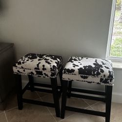 Cow Print Wooden Barstools 