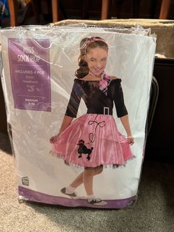 "Miss Sock Hop" Halloween costume for girls, size Medium (8–10), for ages 8–10, 4-piece set.