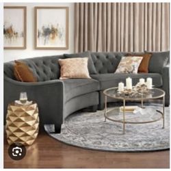 NEW Home Decorators Collection Riemann 14ft Curved Tufted Sectional In Smoke