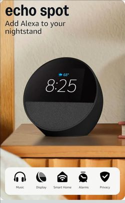 Amazon Echo Spot (newest model), Great for nightstands, offices and kitchens, Smart alarm clock, Designed for Alexa+, Black