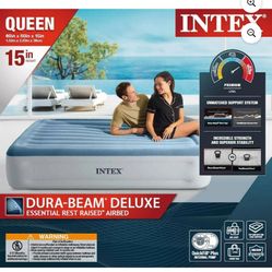 Intex 15" Queen Essential Rest Dura-Beam Airbed Mattress with Built in Pump BRAND NEW SEALED