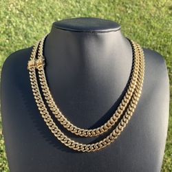 18k Gold Plated Miami Cuban Link Chain Necklace 8mm 20” 22” 24”  Men’s Women’s Box Clasp Stainless Steel