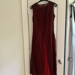 Sleeveless Burgundy & Red Sheer Overlay Dress (Size M)