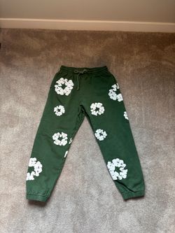 Green denim tears sweat pants