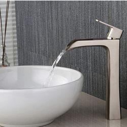 BWE Waterfall Commercial Spout Bathroom Vessel Sink Faucet Single Handle One Hole Deck Mount Brushed Nickel