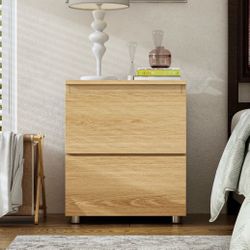 15.7" Modern White/Gray 2-Drawer Nightstand with Hidden Handles for Bedroom