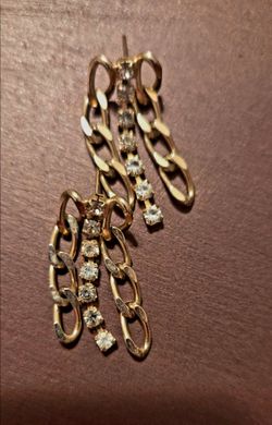 Gold-Tone Chain Drop Earrings with Rhinestones