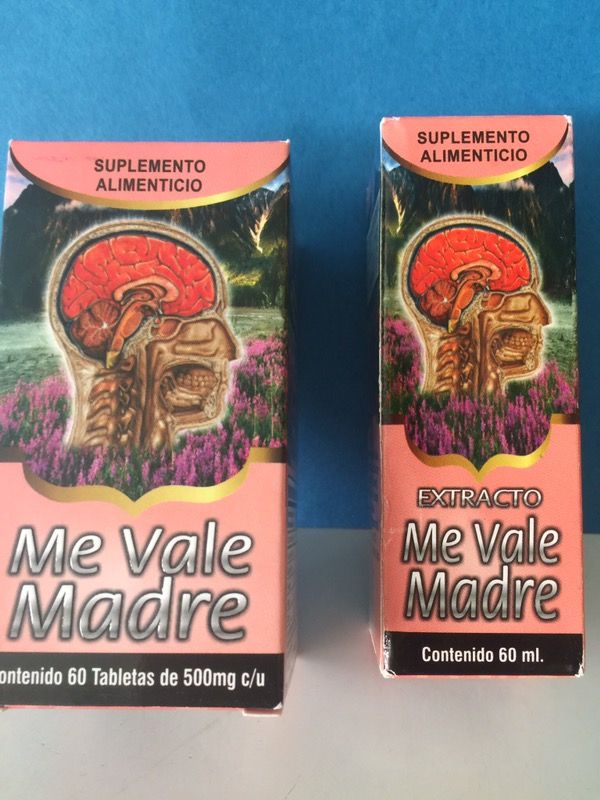 Gotas y pastillas me vale madre shampoo y aceite de bergamota crema milagrosa y crema Dalatina gel de peyote