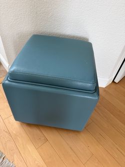 Teal Leather Storage Ottoman