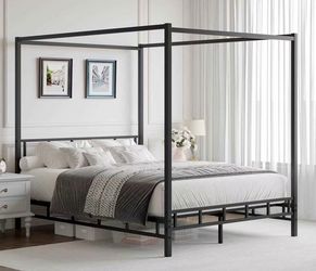Canopy Bed Frame Full with Headboard and Footboard, Mattress Foundation Platform with Metal Slats Support