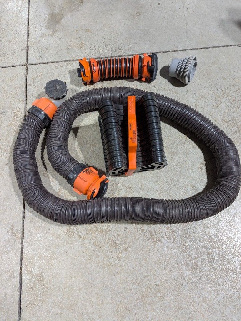RV Sewer Hose ( Rhino), Connectors, Lid and Support (Side Winder).