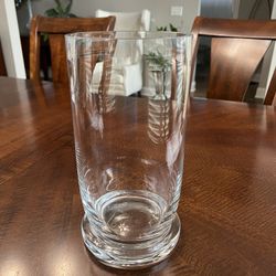 Pottery Barn clear Glass 11” Crystal? Vase Cylinder w Base Heavy Thick *STRIKING*  Gorgeous. Weighs approximately 4.5 lbs. measurements approximately 