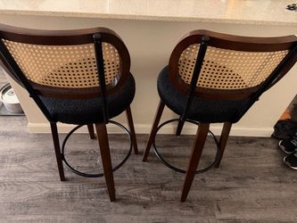Barely used, swivel barstool set, mid mod, cane backing