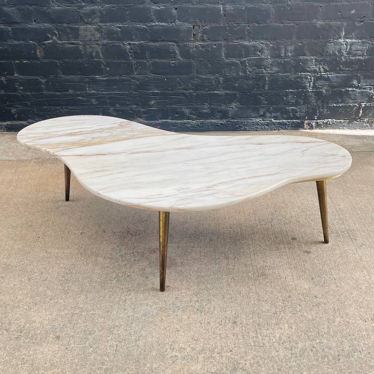 Vintage Mid Century Modern Biomorphic Marble Stone Coffee Table With vintage-mid-century-modern-biomorphic-marble-stone-coffee-table-with