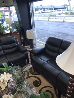 Luxury black reclining couch and love seat $39 down
