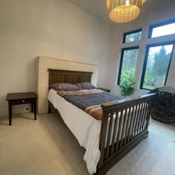 Full Size Bed Wood Frame, Mattress, Box Spring 